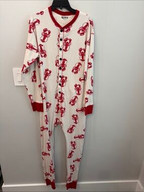 Lazy One Cream Footed Pajama with Red Lobster Print